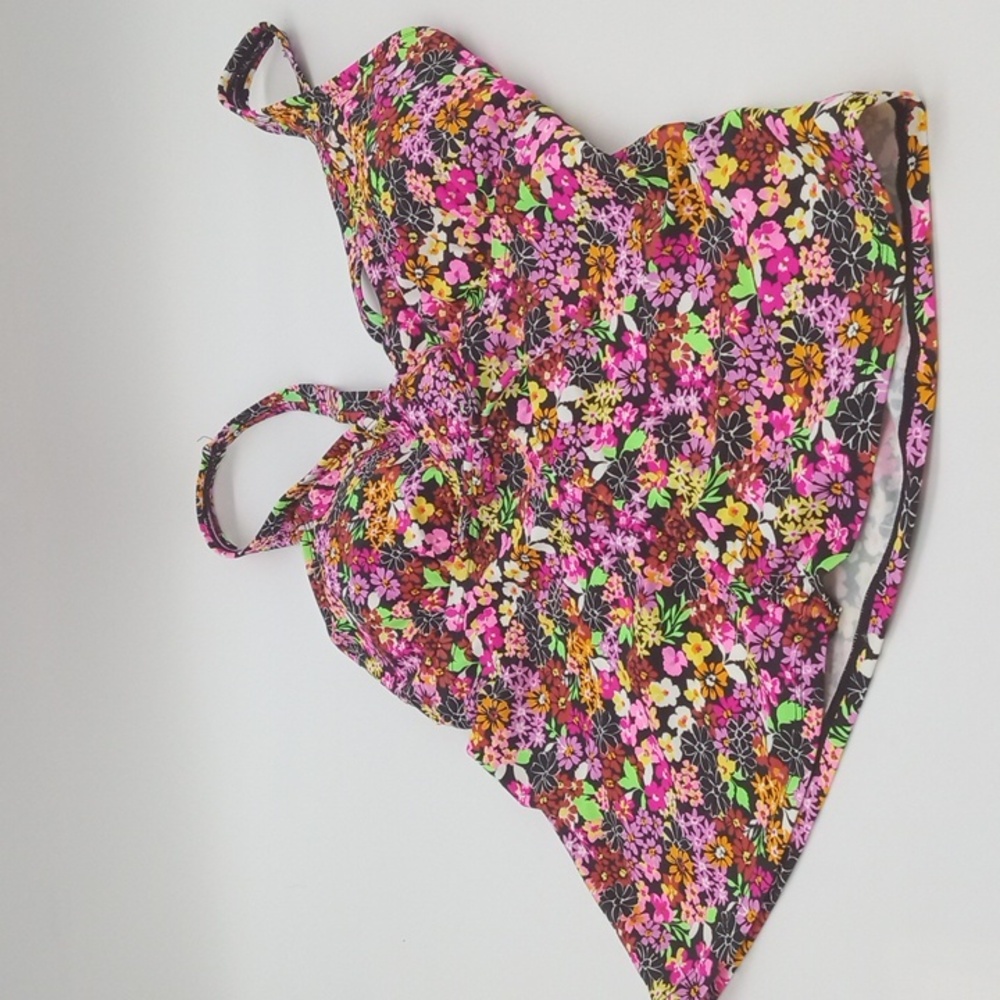 California Waves Super Bloom Drawstring Tankini Top Black Multicolor 2(20/22)